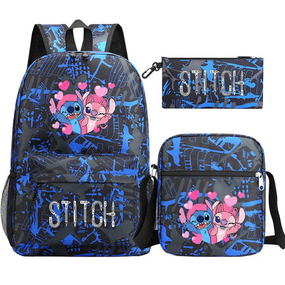 New Kawaii  Stitch 3Pcs Boy Girl Kids School Book Bags Travel Backpack Shoulder Bag Pen Bag For Men Women