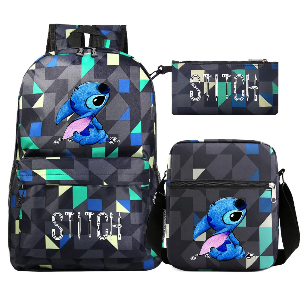 New Kawaii  Stitch 3Pcs Boy Girl Kids School Book Bags Travel Backpack Shoulder Bag Pen Bag For Men Women
