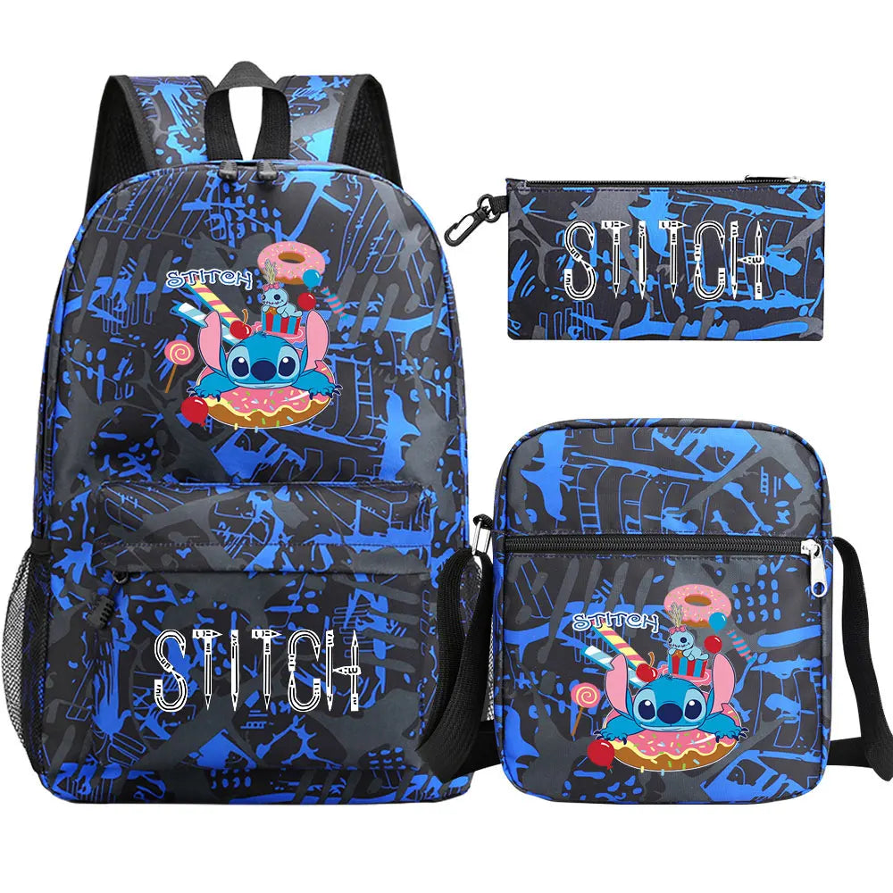 New Kawaii  Stitch 3Pcs Boy Girl Kids School Book Bags Travel Backpack Shoulder Bag Pen Bag For Men Women