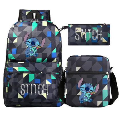 New Kawaii  Stitch 3Pcs Boy Girl Kids School Book Bags Travel Backpack Shoulder Bag Pen Bag For Men Women