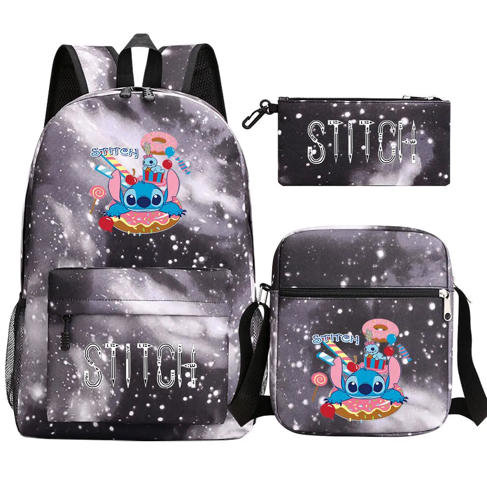 New Kawaii  Stitch 3Pcs Boy Girl Kids School Book Bags Travel Backpack Shoulder Bag Pen Bag For Men Women