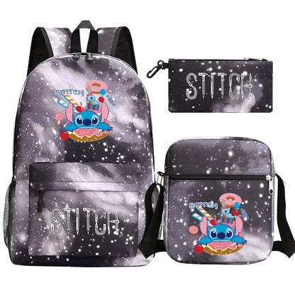 New Kawaii  Stitch 3Pcs Boy Girl Kids School Book Bags Travel Backpack Shoulder Bag Pen Bag For Men Women