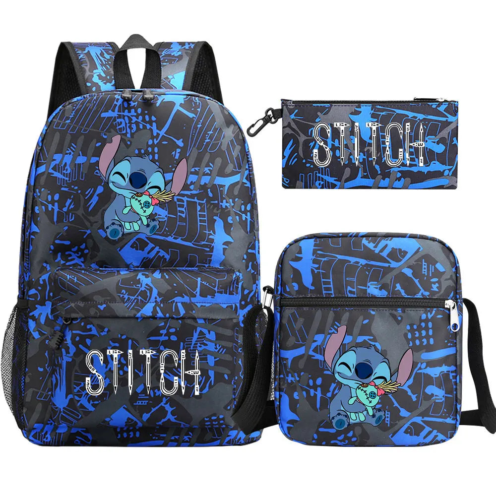 New Kawaii  Stitch 3Pcs Boy Girl Kids School Book Bags Travel Backpack Shoulder Bag Pen Bag For Men Women