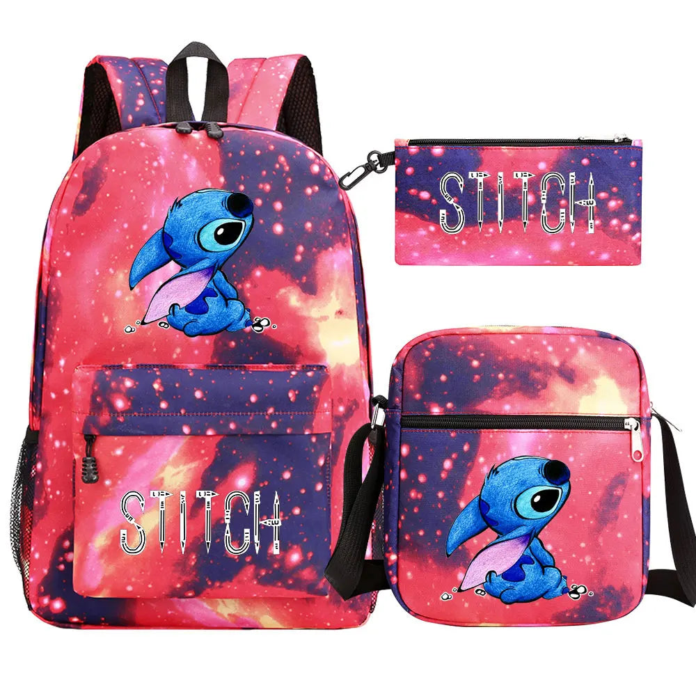 New Kawaii  Stitch 3Pcs Boy Girl Kids School Book Bags Travel Backpack Shoulder Bag Pen Bag For Men Women