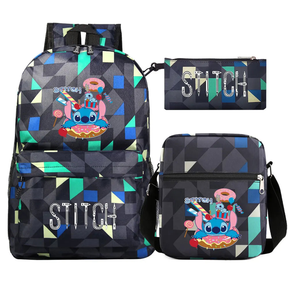 New Kawaii  Stitch 3Pcs Boy Girl Kids School Book Bags Travel Backpack Shoulder Bag Pen Bag For Men Women
