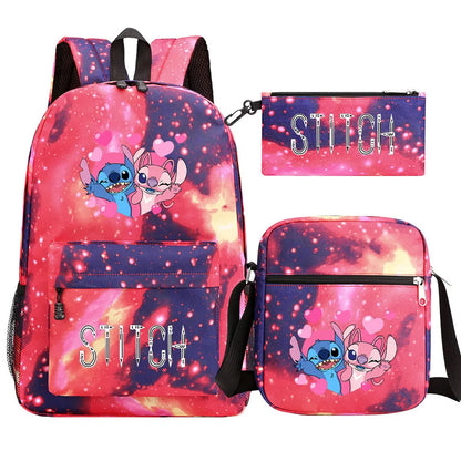 New Kawaii  Stitch 3Pcs Boy Girl Kids School Book Bags Travel Backpack Shoulder Bag Pen Bag For Men Women