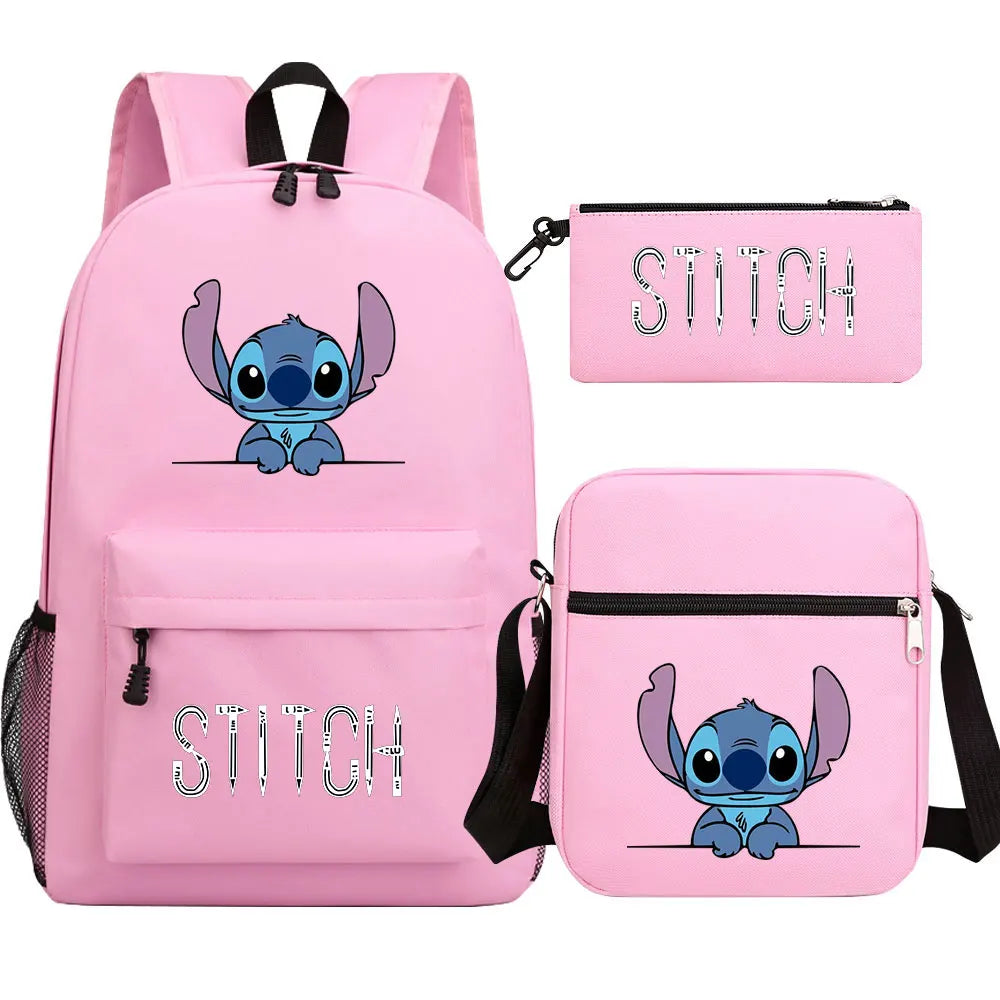 New Kawaii  Stitch 3Pcs Boy Girl Kids School Book Bags Travel Backpack Shoulder Bag Pen Bag For Men Women
