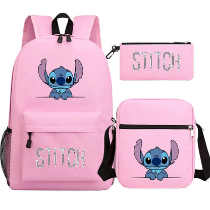 New Kawaii  Stitch 3Pcs Boy Girl Kids School Book Bags Travel Backpack Shoulder Bag Pen Bag For Men Women