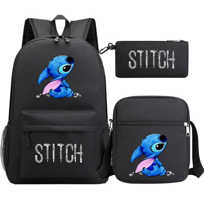 New Kawaii  Stitch 3Pcs Boy Girl Kids School Book Bags Travel Backpack Shoulder Bag Pen Bag For Men Women