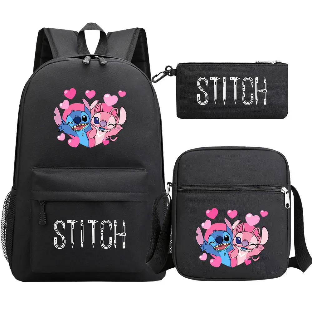 New Kawaii  Stitch 3Pcs Boy Girl Kids School Book Bags Travel Backpack Shoulder Bag Pen Bag For Men Women