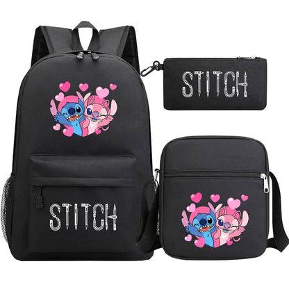New Kawaii  Stitch 3Pcs Boy Girl Kids School Book Bags Travel Backpack Shoulder Bag Pen Bag For Men Women