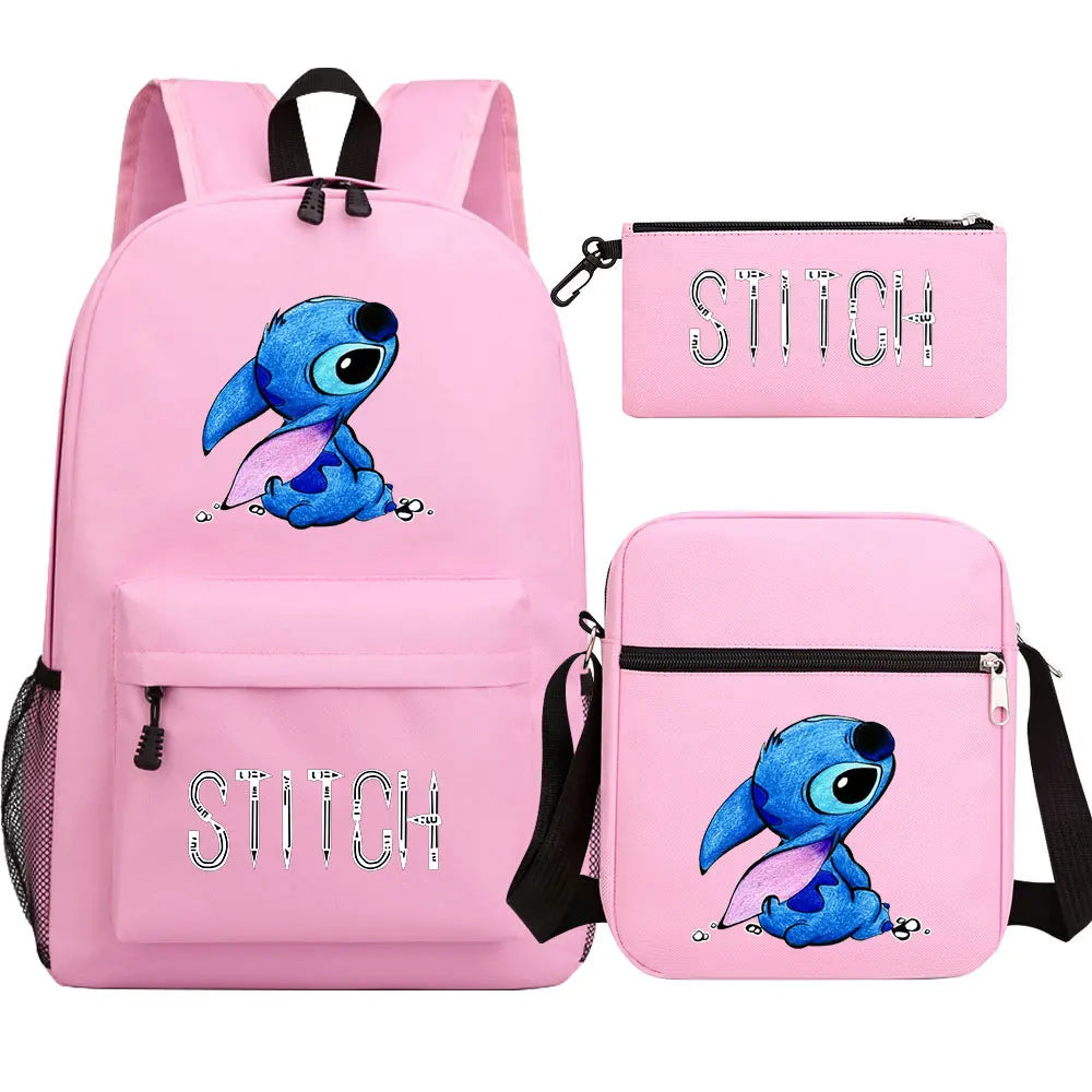 New Kawaii  Stitch 3Pcs Boy Girl Kids School Book Bags Travel Backpack Shoulder Bag Pen Bag For Men Women