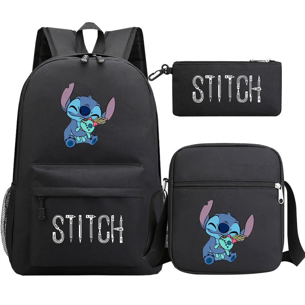 New Kawaii  Stitch 3Pcs Boy Girl Kids School Book Bags Travel Backpack Shoulder Bag Pen Bag For Men Women
