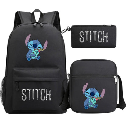 New Kawaii  Stitch 3Pcs Boy Girl Kids School Book Bags Travel Backpack Shoulder Bag Pen Bag For Men Women