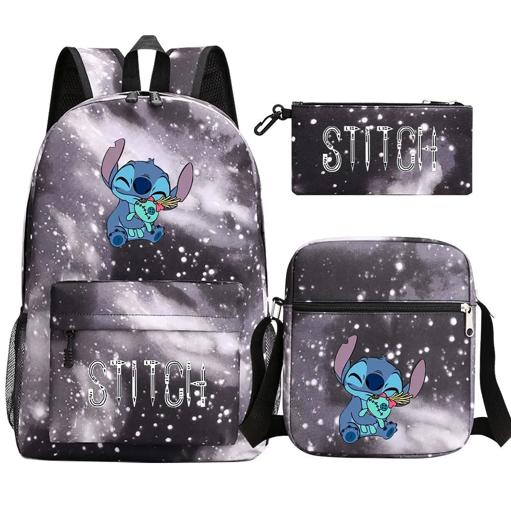 New Kawaii  Stitch 3Pcs Boy Girl Kids School Book Bags Travel Backpack Shoulder Bag Pen Bag For Men Women