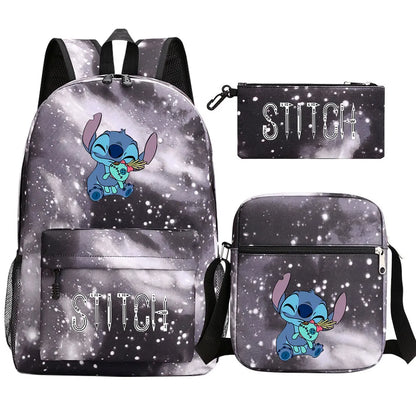 New Kawaii  Stitch 3Pcs Boy Girl Kids School Book Bags Travel Backpack Shoulder Bag Pen Bag For Men Women