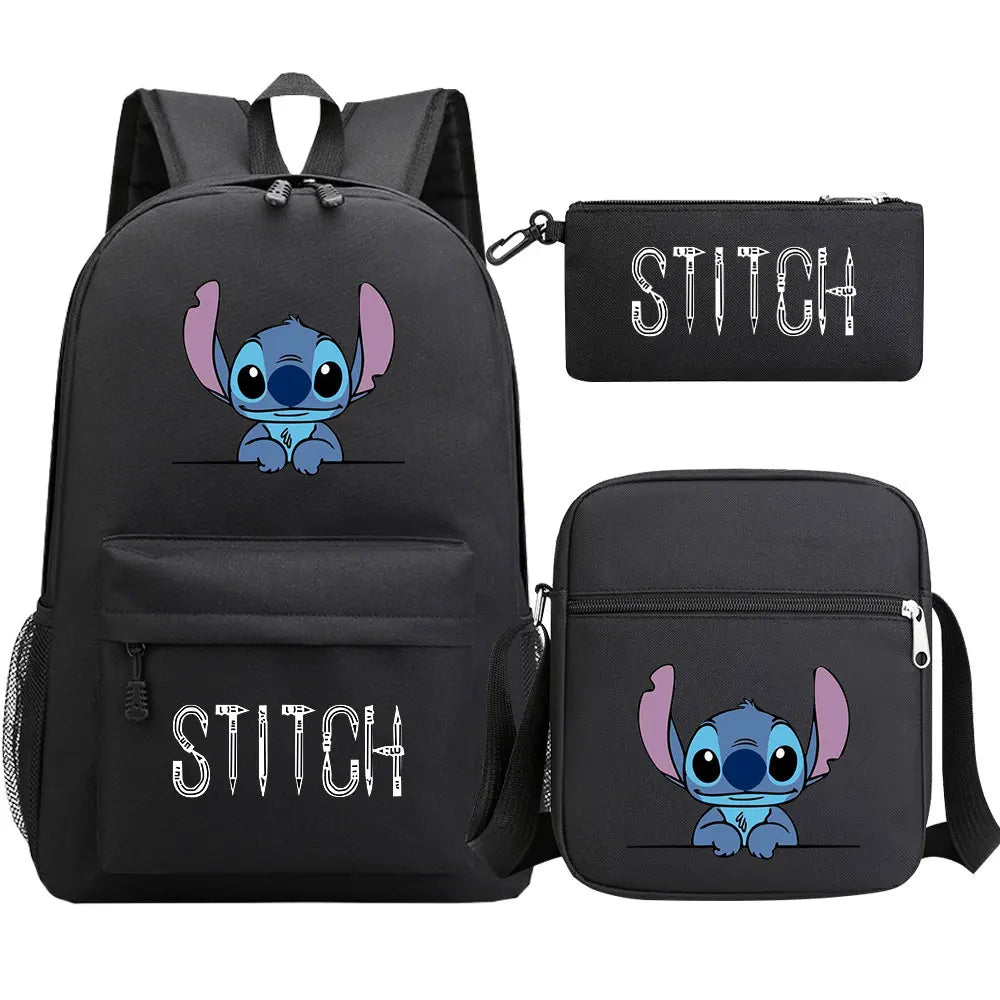 New Kawaii  Stitch 3Pcs Boy Girl Kids School Book Bags Travel Backpack Shoulder Bag Pen Bag For Men Women