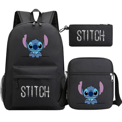 New Kawaii  Stitch 3Pcs Boy Girl Kids School Book Bags Travel Backpack Shoulder Bag Pen Bag For Men Women