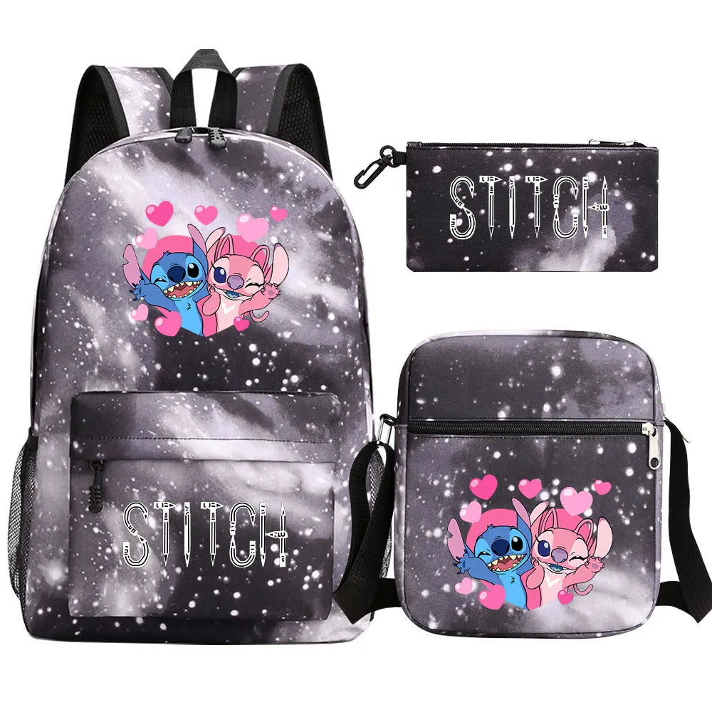 New Kawaii  Stitch 3Pcs Boy Girl Kids School Book Bags Travel Backpack Shoulder Bag Pen Bag For Men Women