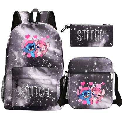 New Kawaii  Stitch 3Pcs Boy Girl Kids School Book Bags Travel Backpack Shoulder Bag Pen Bag For Men Women