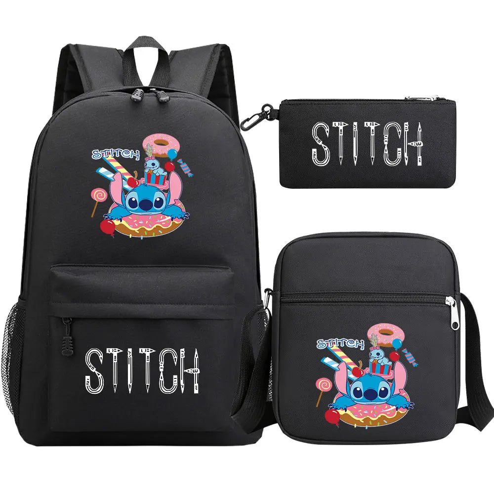 New Kawaii  Stitch 3Pcs Boy Girl Kids School Book Bags Travel Backpack Shoulder Bag Pen Bag For Men Women