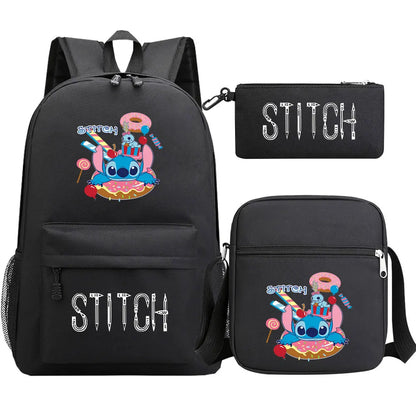 New Kawaii  Stitch 3Pcs Boy Girl Kids School Book Bags Travel Backpack Shoulder Bag Pen Bag For Men Women