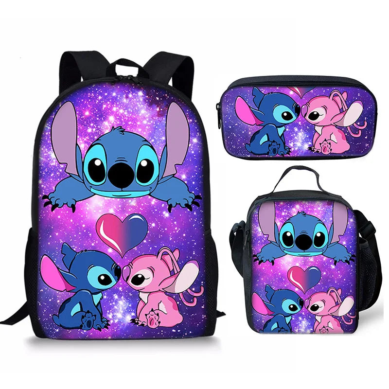New Kawaii  Stitch Girl Kids Pen Bag  Bags Bookbags 3Pcs Teenagers Schoolbags Women Travel Laptop Backpack