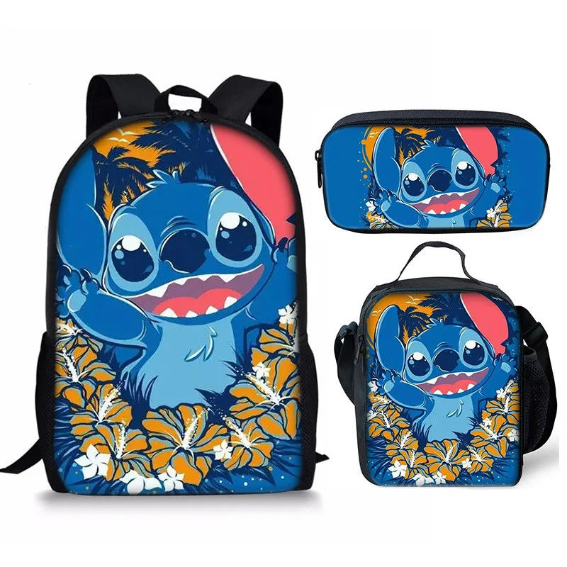 New Kawaii  Stitch Girl Kids Pen Bag  Bags Bookbags 3Pcs Teenagers Schoolbags Women Travel Laptop Backpack