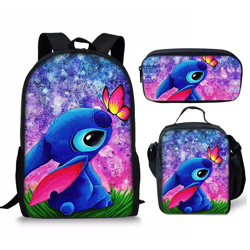 New Kawaii  Stitch Girl Kids Pen Bag  Bags Bookbags 3Pcs Teenagers Schoolbags Women Travel Laptop Backpack