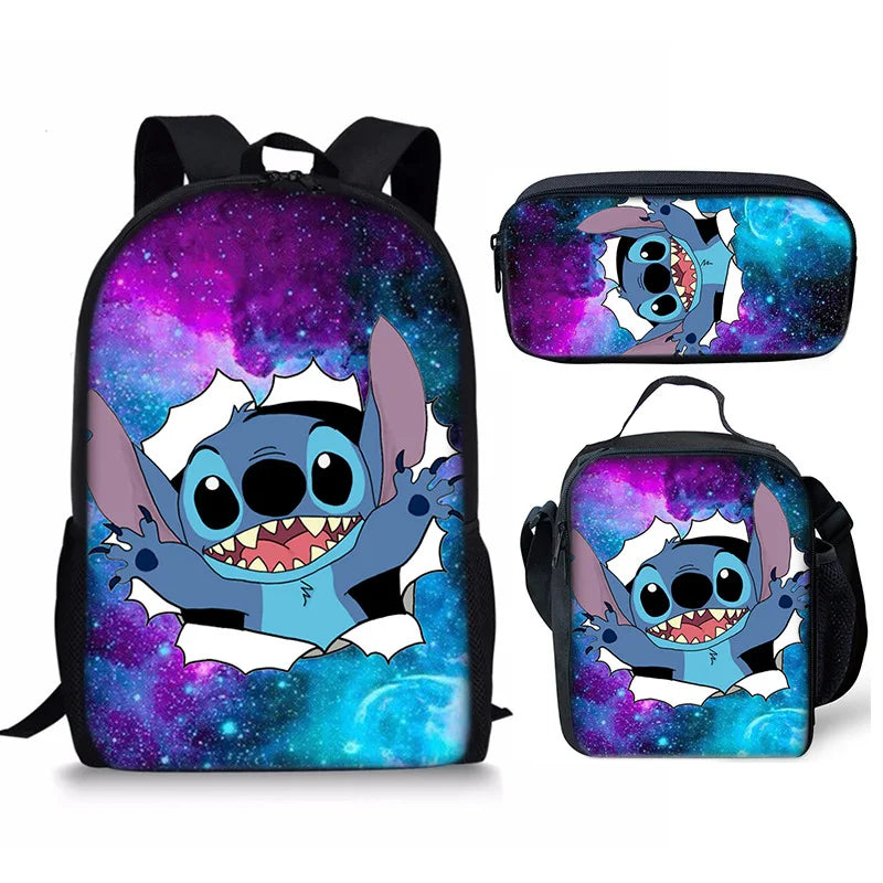 New Kawaii  Stitch Girl Kids Pen Bag  Bags Bookbags 3Pcs Teenagers Schoolbags Women Travel Laptop Backpack