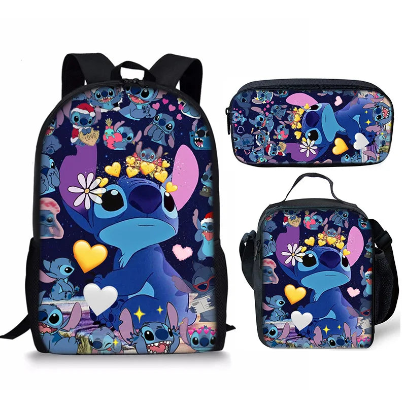 New Kawaii  Stitch Girl Kids Pen Bag  Bags Bookbags 3Pcs Teenagers Schoolbags Women Travel Laptop Backpack