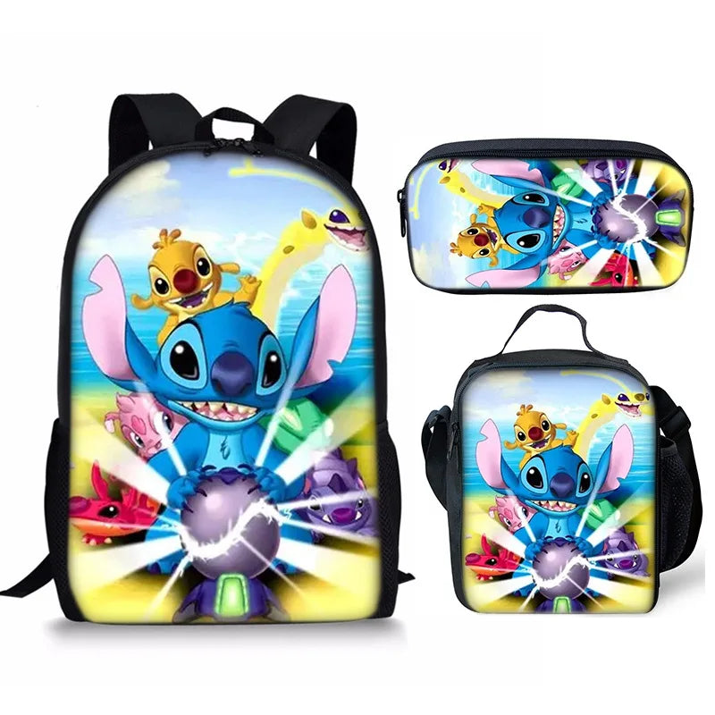 New Kawaii  Stitch Girl Kids Pen Bag  Bags Bookbags 3Pcs Teenagers Schoolbags Women Travel Laptop Backpack