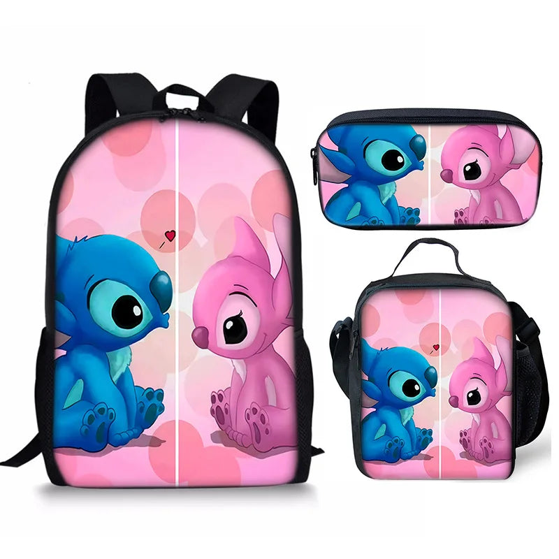 New Kawaii  Stitch Girl Kids Pen Bag  Bags Bookbags 3Pcs Teenagers Schoolbags Women Travel Laptop Backpack
