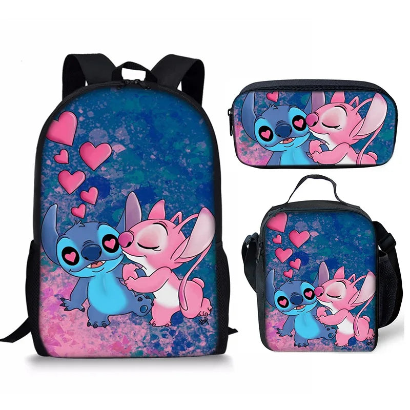 New Kawaii  Stitch Girl Kids Pen Bag  Bags Bookbags 3Pcs Teenagers Schoolbags Women Travel Laptop Backpack