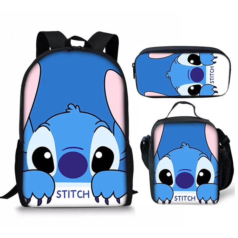 New Kawaii  Stitch Girl Kids Pen Bag  Bags Bookbags 3Pcs Teenagers Schoolbags Women Travel Laptop Backpack
