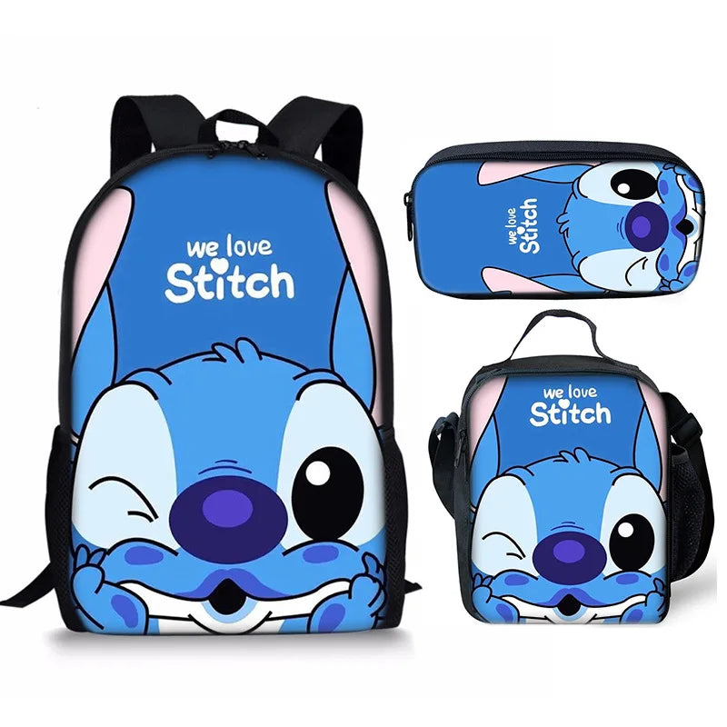 New Kawaii  Stitch Girl Kids Pen Bag  Bags Bookbags 3Pcs Teenagers Schoolbags Women Travel Laptop Backpack