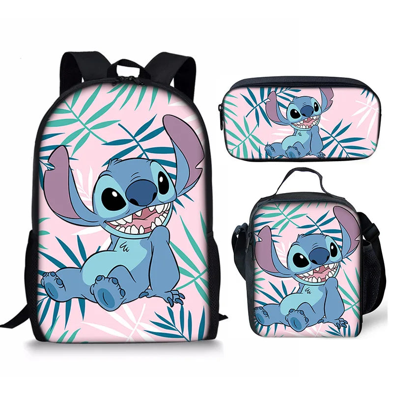 New Kawaii  Stitch Girl Kids Pen Bag  Bags Bookbags 3Pcs Teenagers Schoolbags Women Travel Laptop Backpack