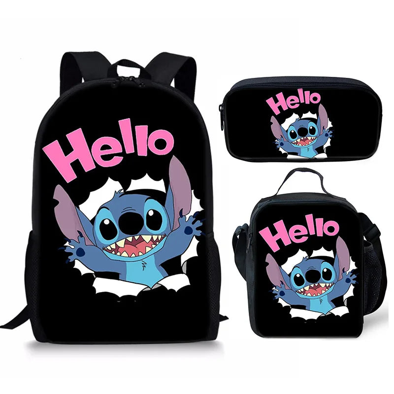 New Kawaii  Stitch Girl Kids Pen Bag  Bags Bookbags 3Pcs Teenagers Schoolbags Women Travel Laptop Backpack