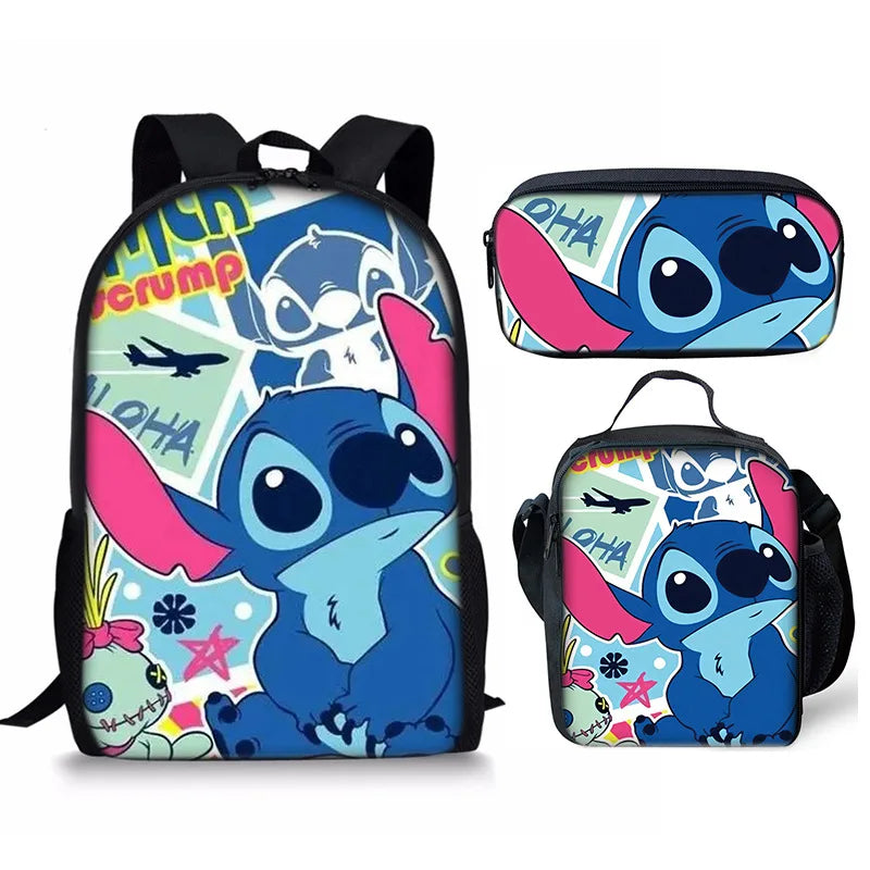 New Kawaii  Stitch Girl Kids Pen Bag  Bags Bookbags 3Pcs Teenagers Schoolbags Women Travel Laptop Backpack