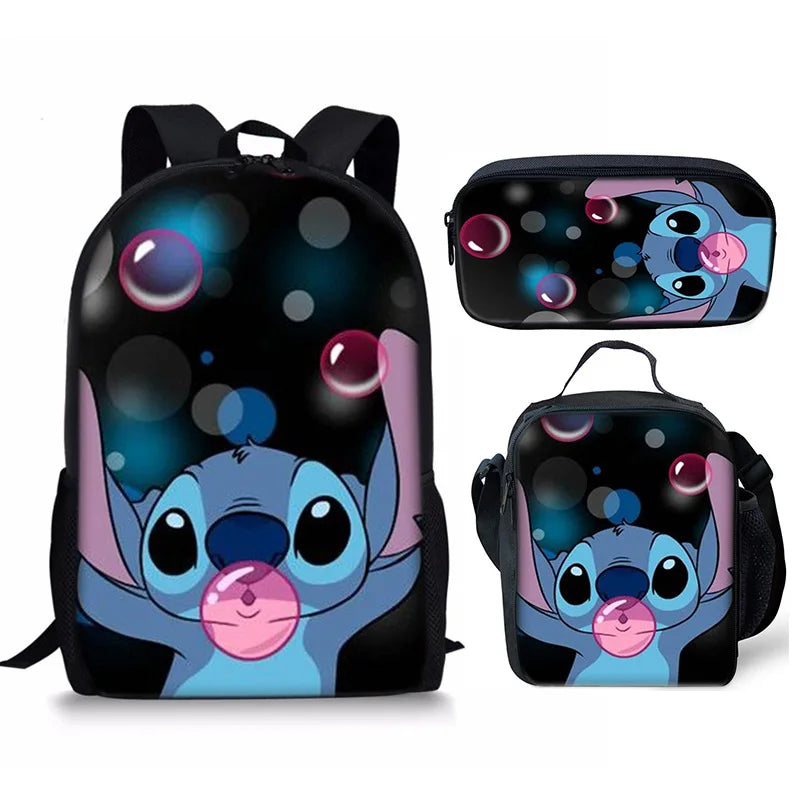 New Kawaii  Stitch Girl Kids Pen Bag  Bags Bookbags 3Pcs Teenagers Schoolbags Women Travel Laptop Backpack