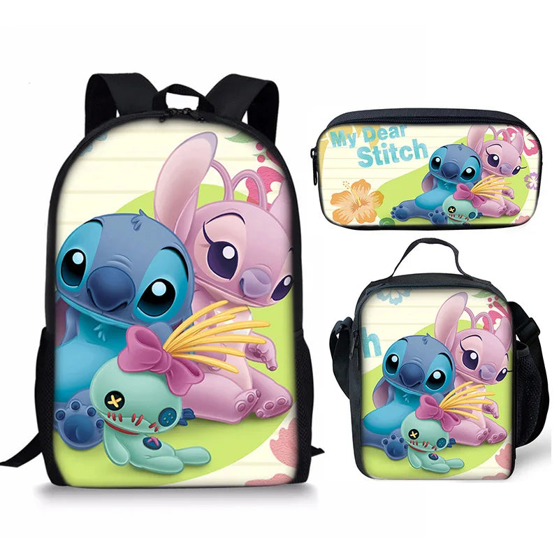 New Kawaii  Stitch Girl Kids Pen Bag  Bags Bookbags 3Pcs Teenagers Schoolbags Women Travel Laptop Backpack
