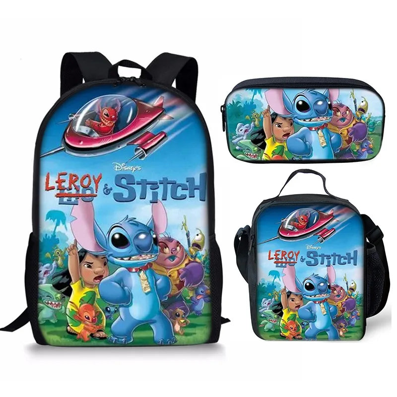 New Kawaii  Stitch Girl Kids Pen Bag  Bags Bookbags 3Pcs Teenagers Schoolbags Women Travel Laptop Backpack