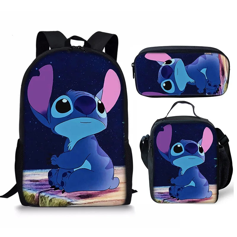 New Kawaii  Stitch Girl Kids Pen Bag  Bags Bookbags 3Pcs Teenagers Schoolbags Women Travel Laptop Backpack