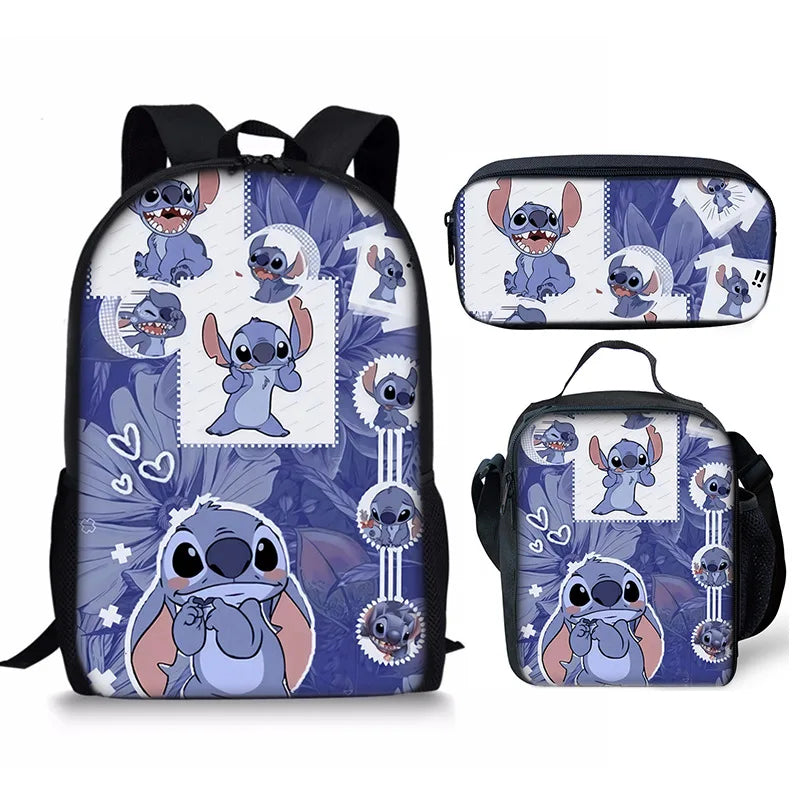 New Kawaii  Stitch Girl Kids Pen Bag  Bags Bookbags 3Pcs Teenagers Schoolbags Women Travel Laptop Backpack