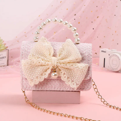 New Kids Mini Handbag Cute Princess Crossbody Bags for Girls Bowknot Party Hand Bag Toddler Linen Purses and Handbags Gift