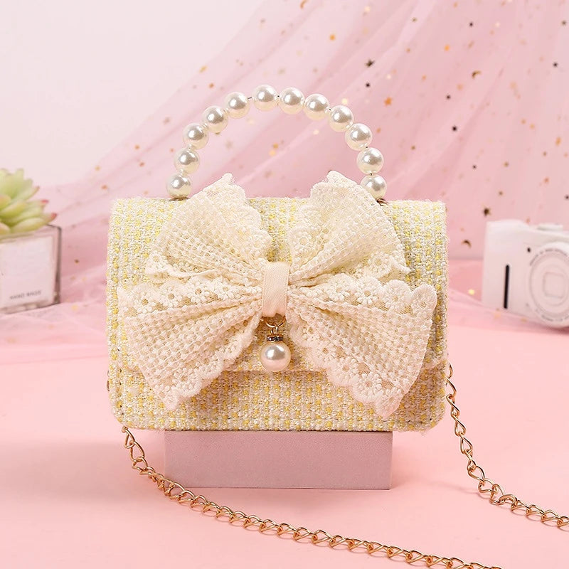 New Kids Mini Handbag Cute Princess Crossbody Bags for Girls Bowknot Party Hand Bag Toddler Linen Purses and Handbags Gift
