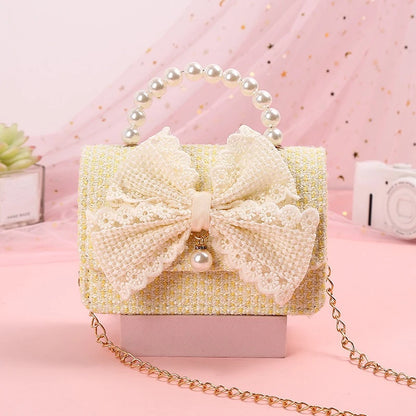 New Kids Mini Handbag Cute Princess Crossbody Bags for Girls Bowknot Party Hand Bag Toddler Linen Purses and Handbags Gift