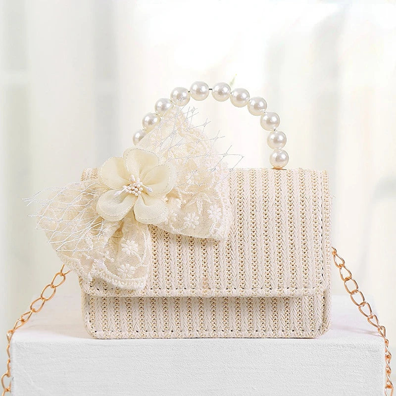 New Kids Mini Handbag Cute Princess Crossbody Bags for Girls Bowknot Party Hand Bag Toddler Linen Purses and Handbags Gift
