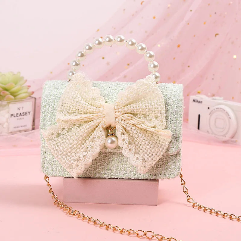 New Kids Mini Handbag Cute Princess Crossbody Bags for Girls Bowknot Party Hand Bag Toddler Linen Purses and Handbags Gift