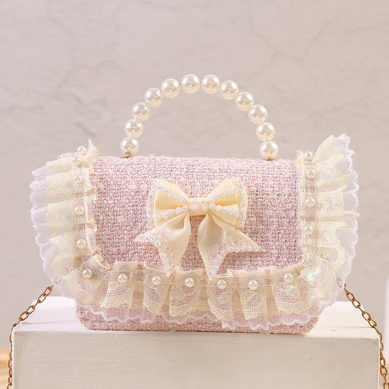 New Kids Mini Handbag Cute Princess Crossbody Bags for Girls Bowknot Party Hand Bag Toddler Linen Purses and Handbags Gift